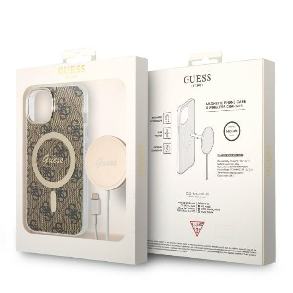 Kit Telefontok Guess Case+ töltő iPhone 14 Plus 6.7" barna/barna kemény case 4G nyomtatás MagSafe