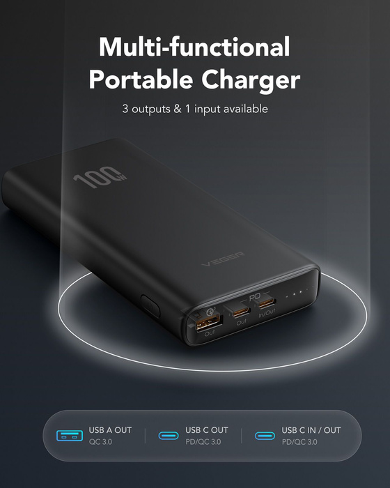 Powerbank Veger T100 (W2032C-100) PD QC3.0 5A 100W 20000 mAh czarny