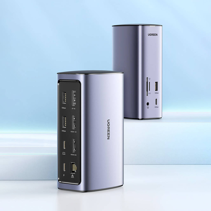 Ugreen Multifunkční HUB 12v1 USB C USB HDMI DP RJ45 AUX SD TF šedý (CM555)