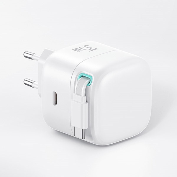 USAMS Ład. siec. 1xUSB-C ze zwijanym kablem USB-C (only head) PD+QC 35W Gan Fast Charging biały/white XMF Series CC202TC02 (US-CC202)