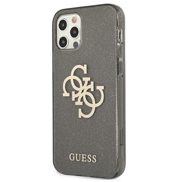 Cover GUESS Apple iPhone 12 Pro Max Glitter 4G Big Logo Nero Hardcase