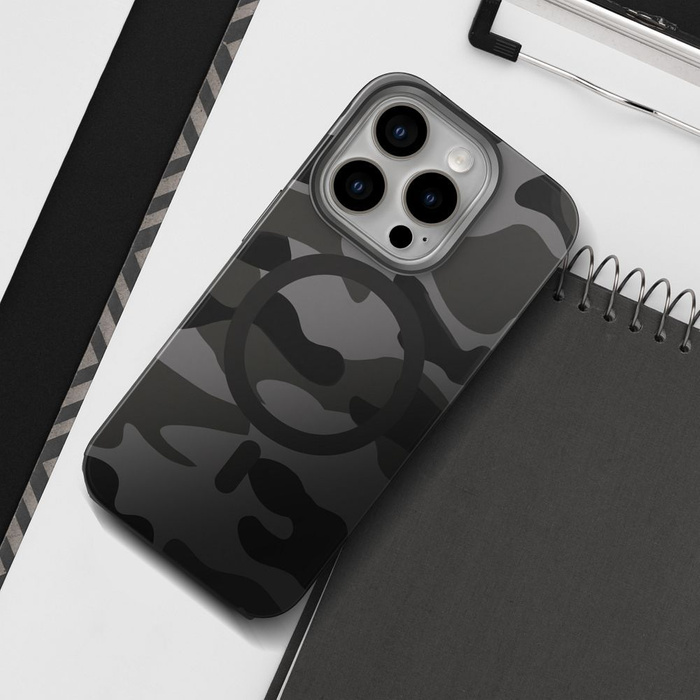 Etui na iPhone 16 PRO Forcell F-Protect Levels Dual Layer 4D technology zgodny z MagSafe Military Drop-Test black camo