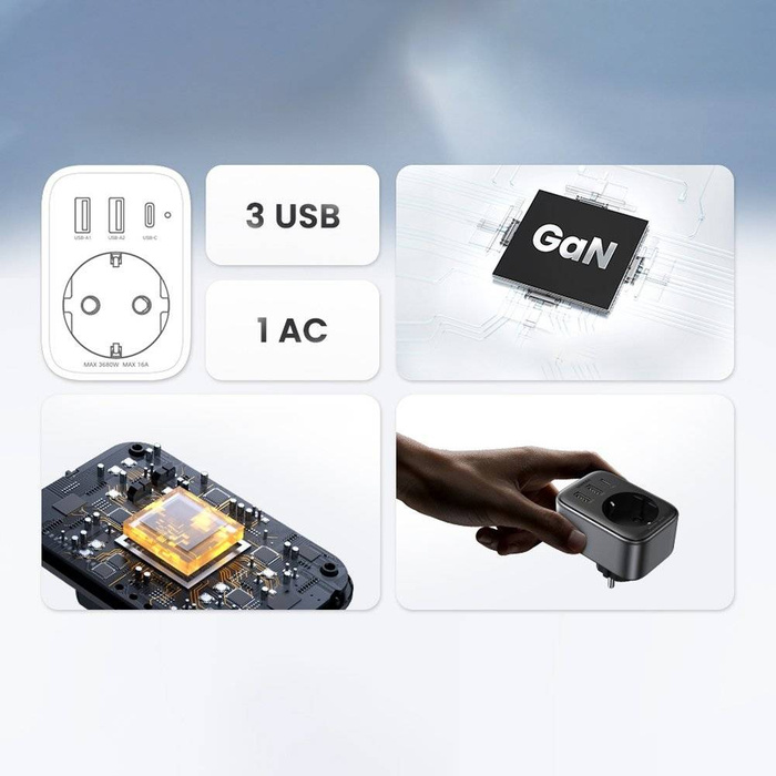 Nabíječka 30W síťový adaptér (2xUSB/USB C/AC) / EU adaptér - EU 13A Ugreen CD314 - černý