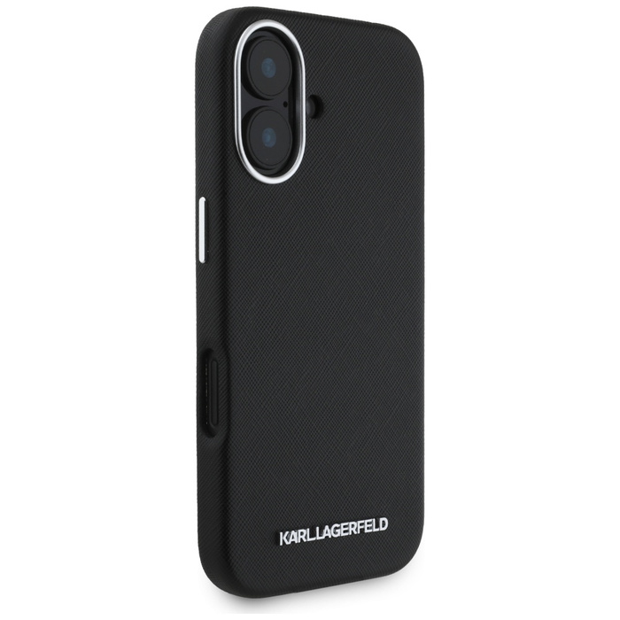 Etui Karl Lagerfeld Saffiano Full         Wrapped Elongated Metal Logo MagSafe do iPhone 16 czarny