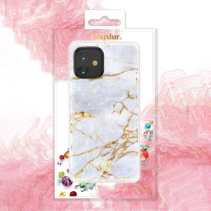 Kingxbar Marble Series case decorated printed marble iPhone 12 mini blue