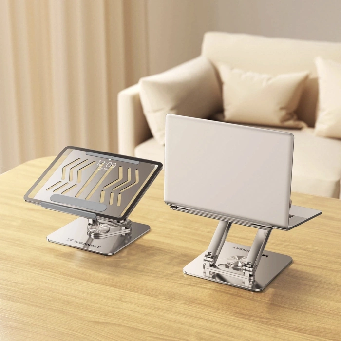 Laptop stand Wozinsky WRS-CPY84SS aluminum + Free! smartphone stand - silver