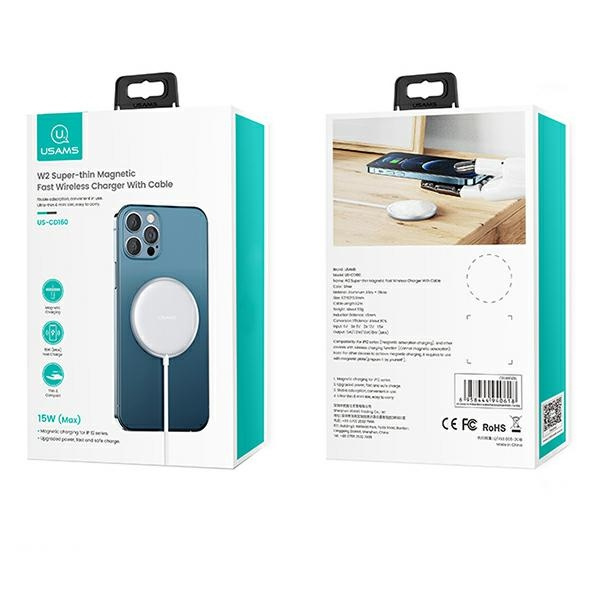 Caricatore Induttivo USAMS Apple iPhone 12 Serie Magnetica W2 15W Alluminio US-CD160 CD160DZ01 Argento