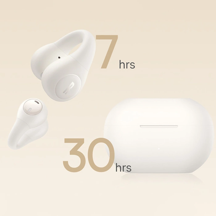 Słuchawki Baseus Bass 15 Clip OWS bezprzewodowe z kablem Baseus Simple USB-C 3A 30cm - białe