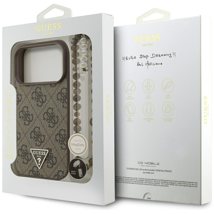 Etui Guess 4G Strap Triangle Logo        MagSafe do iPhone 17 Pro brązowy