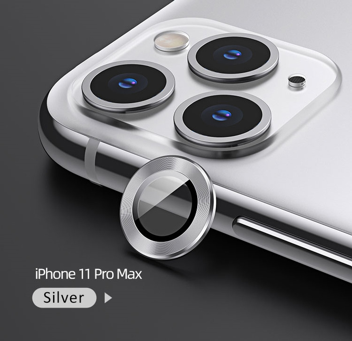 USAMS Tvrzené sklo Apple iPhone 11 Pro Max Camera Lens Metal Ring Silver Glass