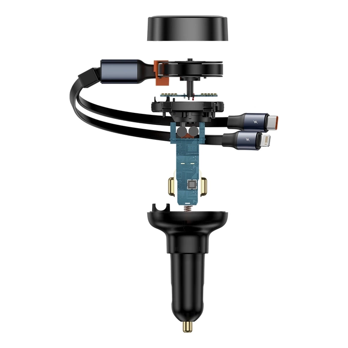 Ładowarka samochodowa Baseus Enjoyment USB-C z kablem USB-C i Lightning 60 W (czarna)