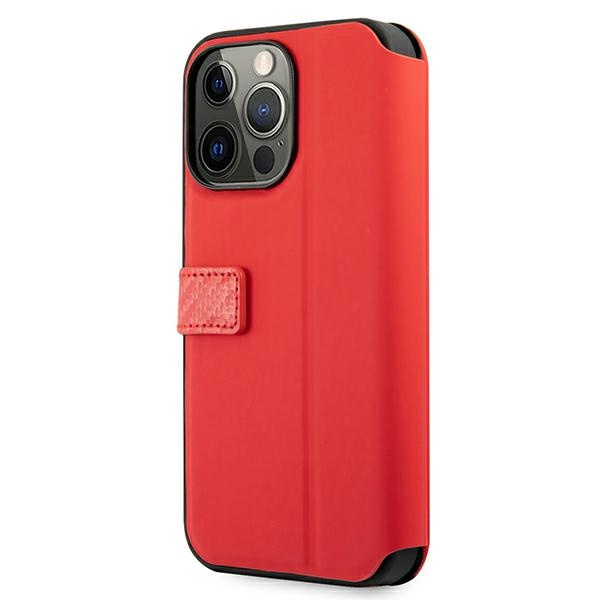 Coque FERRARI Apple iPhone 13 13 Pro Book On Track Carbon Stripe Red Case