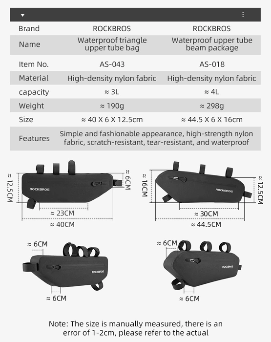 Sacoche de vélo Rockbros AS-043 avec Velcro 3l - noir
