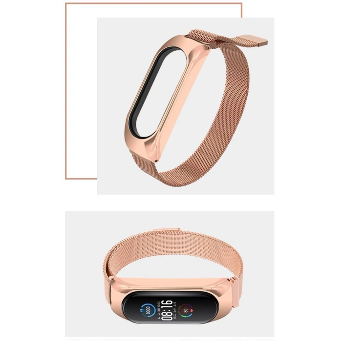Zamienna metalowa opaska bransoleta magnetyczna pasek do Xiaomi Mi Band 6 / Mi Band 5 / Mi Band  4 / Mi Band 3 złoto-różowy