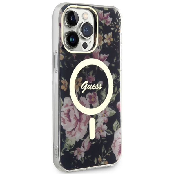 Cover Guess GUHMP14XHCFWSK iPhone 14 Pro Max 6,7" nero/nero durocase Fiore MagSafe Case