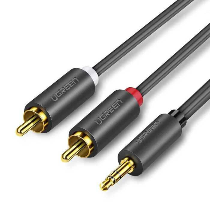 Zelený audio Kábel 3,5 mm mini jack - 2RCA 3m čierny (10590)