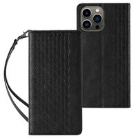 Magnet Strap Case obal iPhone 14 flip cover peněženka mini lanyard stand black