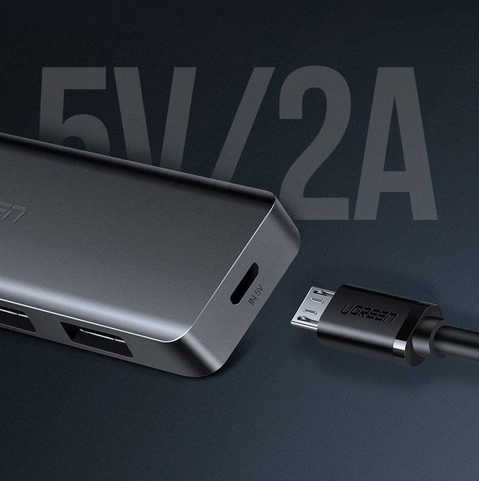 Ugreen USB HUB splitter - 4x USB 3.2 Gen 1 con puerto de alimentación micro USB gris (CM219 50985)