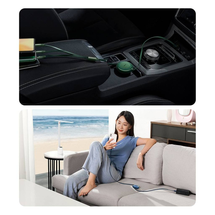 Baseus Bright Mirror 2 zatahovací kabel 3v1 USB typ A - micro USB + Lightning + USB typ C 66W 1,1 m fialový (CAMJ010105)