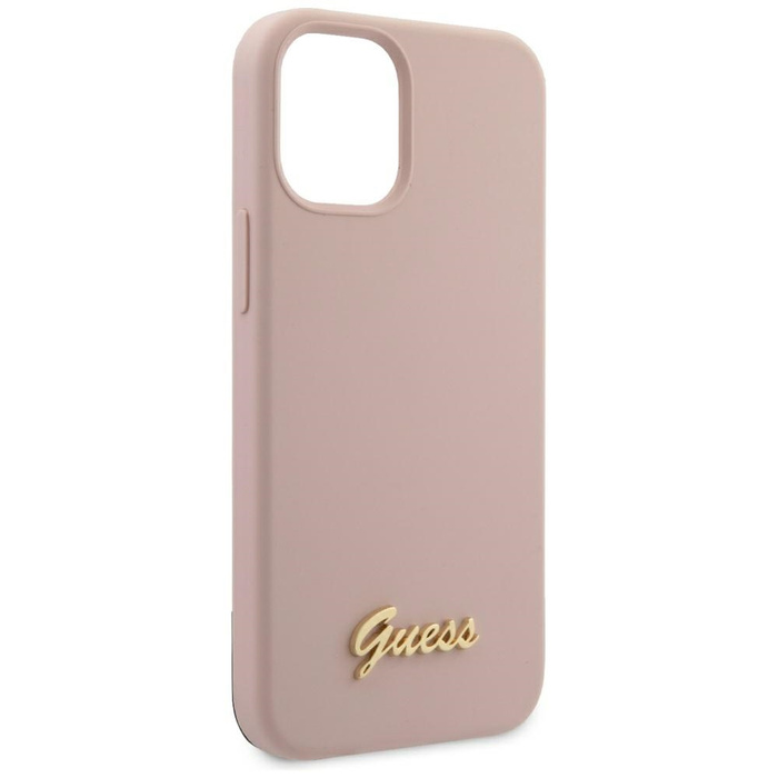 Hülle GUESS Apple iPhone 12 Mini 5.4 Silikon Script Gold Logo GUHCP12SLSLMGLP Hellrosa Hardcase