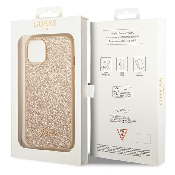 Case Guess iPhone 14 Plus 6.7" gold/gold hard case Glitter Script