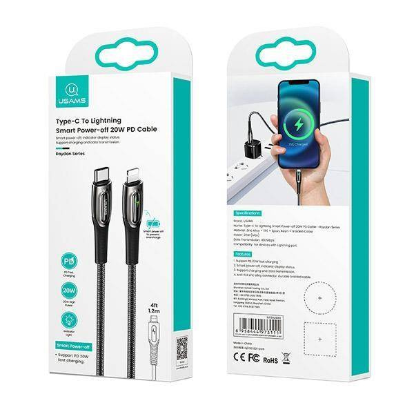 USAMS Kabel geflochtenes USB-C zu Lightning Smart Power-off 20W PD Kabel1.2m dunkelgrün/dunkelgrün SJ518USB02 (US-SJ518)