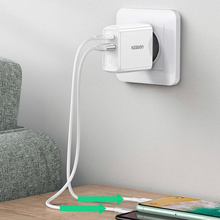 Ugreen wall charger USB Typ C / USB 36 W Quick Charge 4.0 Power Delivery white (60468 CD170)