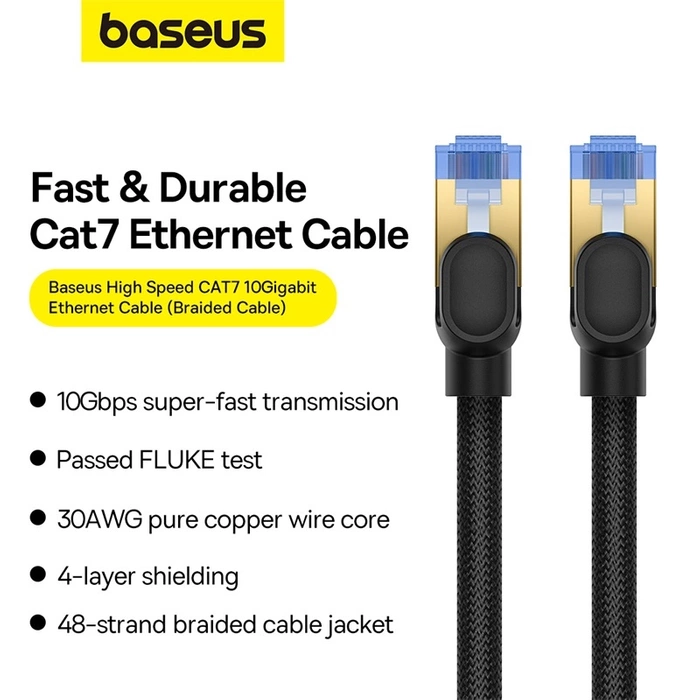 Braided network cable cat.7 Baseus Ethernet RJ45, 10Gbps, 10m (black)