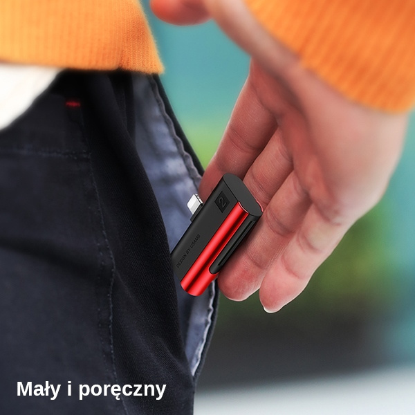 USAMS SD MicroSD kártyaolvasó Lightning csatlakozóval Vörös Fekete