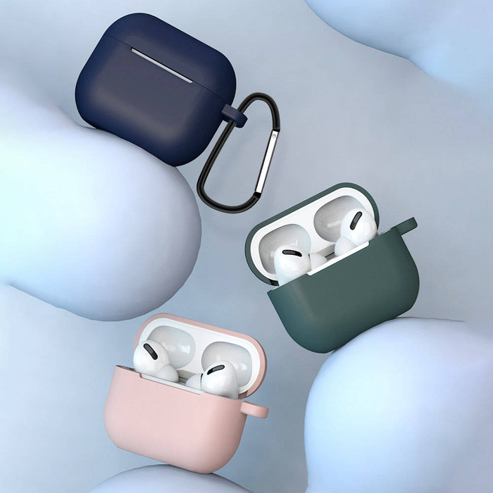 Coque pour AirPods 3 silikonouveau étui souple casque + pendentif porte-clés bleu foncé (case D )
