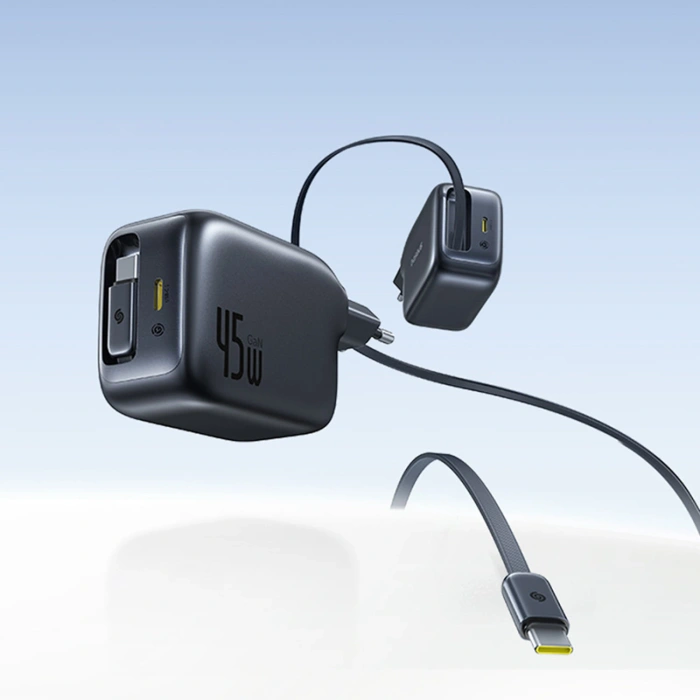 Ładowarka sieciowa Baseus EnerCore CJ11 45W z portem USB-C i ze zwijanym kablem USB-C - czarna