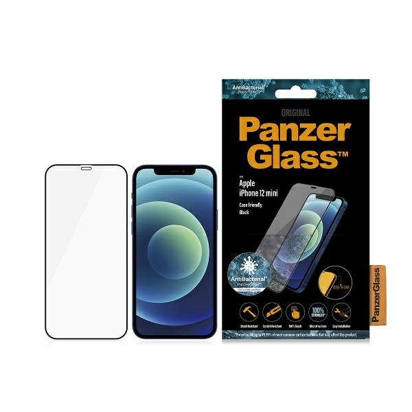 PanzerGlass E2E Super+ iPhone 12 Mini Case Friendly AntiBacterial MicroFracture schwarz/schwarz