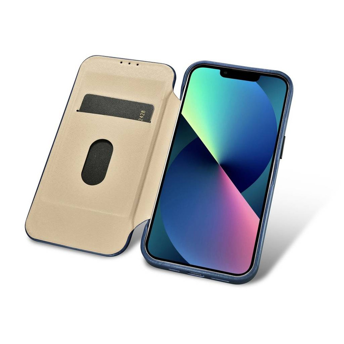 iCarer CE Oil Wax Premium Leather Folio Case Funda de cuero para iPhone 14 Pro Flip Magnetic MagSafe Blue (AKI14220706-BU)