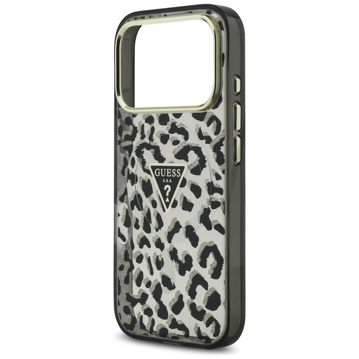 Etui Guess Leopard Glitter MagSafe do    iPhone 17 Pro czarny