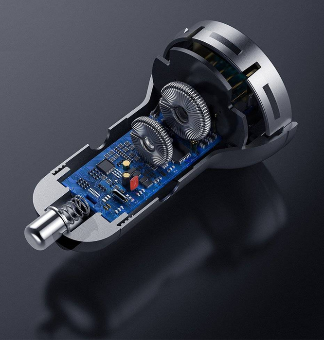 Cargador de coche Baseus 2x USB 4.8A 24W con LCD gris (CCBX-0G)