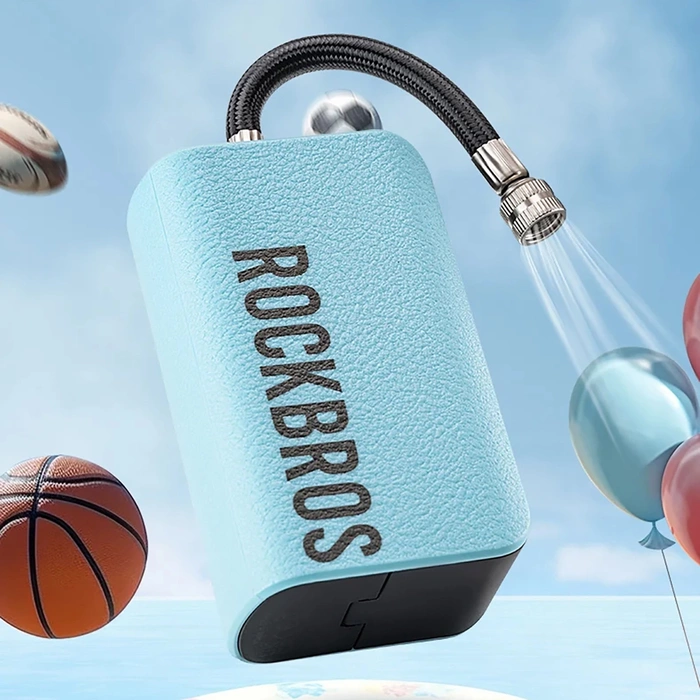 Rockbros 42520006001 elektrische Fahrradpumpe mit Digitalanzeige für Reifen/Bälle/Ballons – Blau