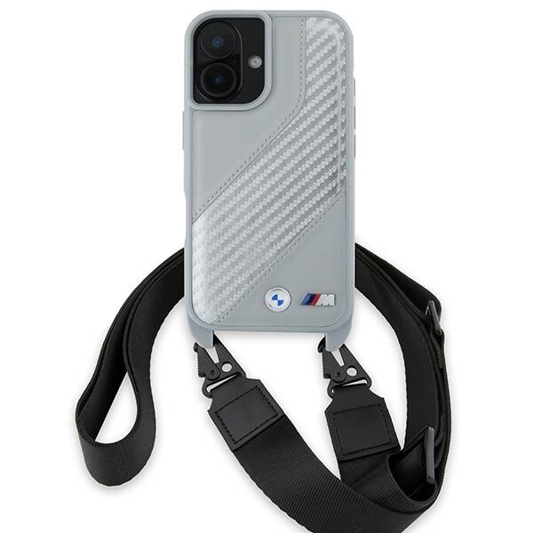 Hülle BMW iPhone 16 grau/grau hartcase M Edition Carbon Stripe &amp; Strap