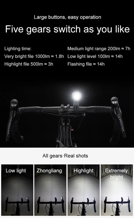 Rockbros V9M-1000 přední světlo na kolo 1000lm - černé