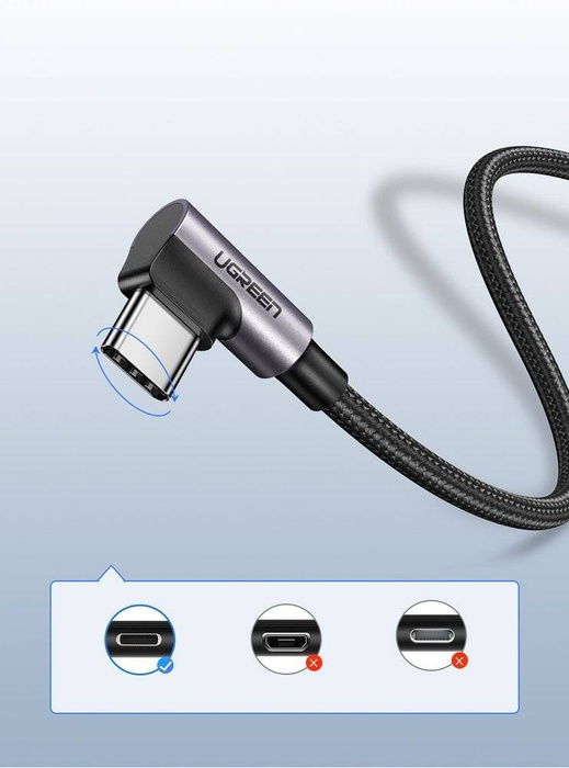 Uzelený pravouhlý Kábel USB - USB typu C 2m 3A sivý (50942)