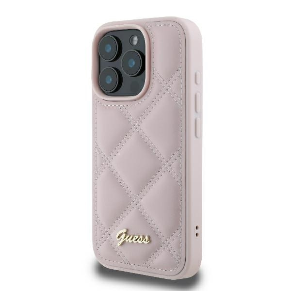 Etui Guess iPhone 16 Pro 6.3" różowy/pink hardcase Quilted Metal Logo