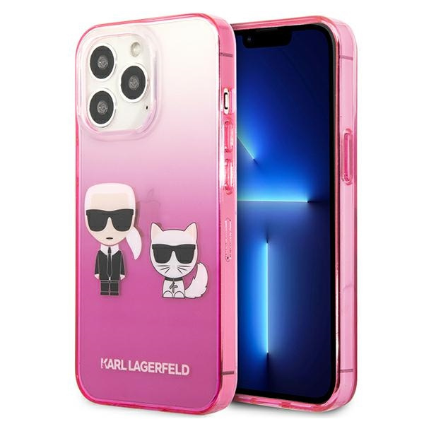 Hülle KARL LAGERFELD Apple iPhone 13 13 Pro Gradient Ikonik Karl &amp; Choupette Rosa Hartcase