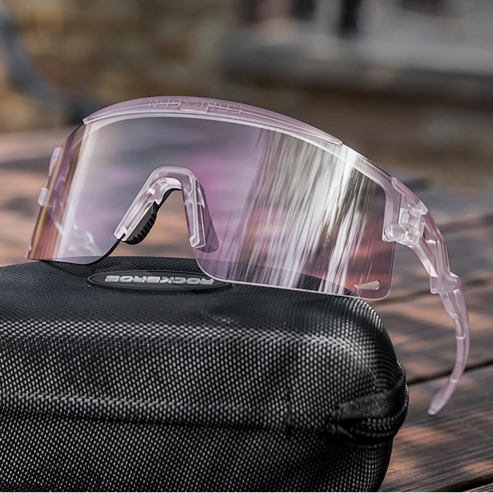 Rockbros Radsportbrille Photochrom, mit UV-Schutz und Korrektureinsatz, Klar - Lila