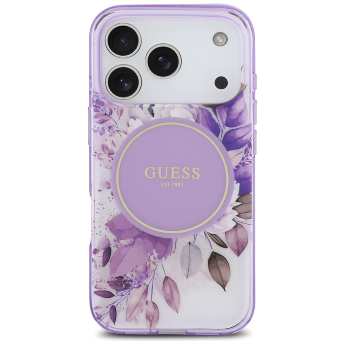 Etui Guess IML Flower & Tonal Circle     MagSafe do iPhone 17 Pro fioletowy