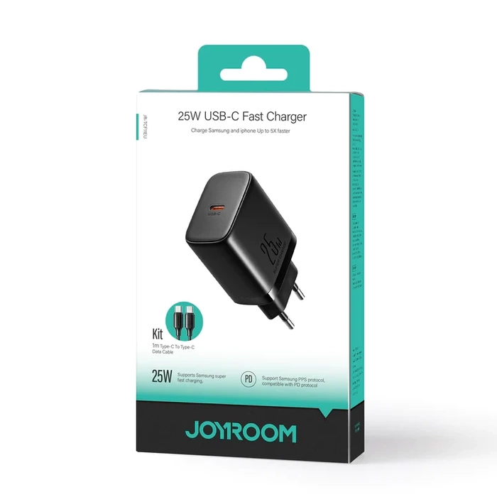 Joyroom JR-TCF11 Schnellladegerät mit einer Leistung von bis zu 25 W + USB-C / USB-C-Kabel 1 m – Weiß