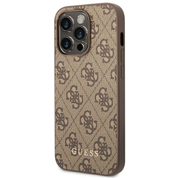 Hülle GUESS Apple iPhone 14 Pro 4G Metall Gold Logo Braun Hartcase