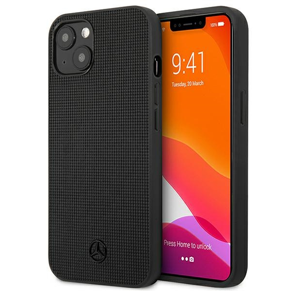 Mercedes MEHCP13MMBLBK iPhone 13 6.1" schwarz/schwarz hartcase Leder Meshed Metal Logo