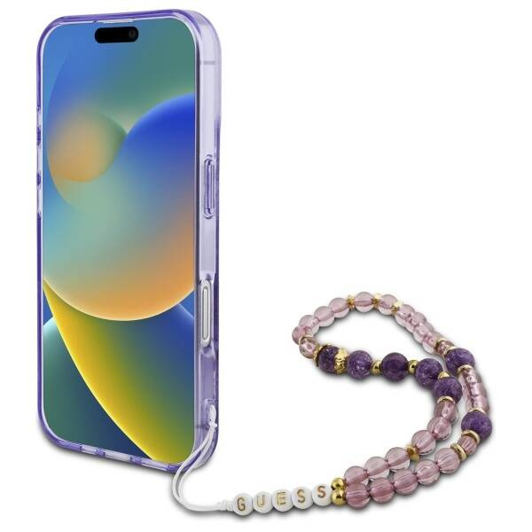Etui Guess iPhone 16 6.1" fioletowy/purple hardcase IML Flowers With Pearl Strap MagSafe