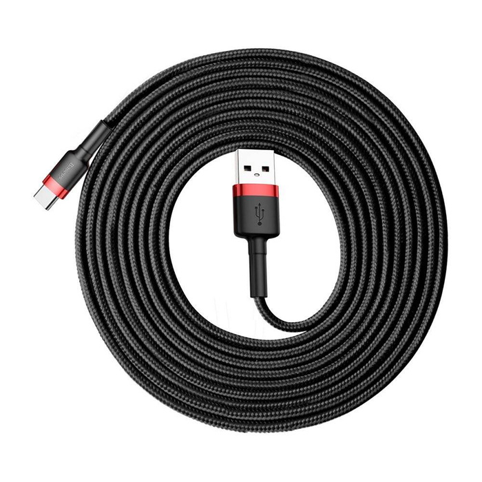 [APRÈS RETOUR] Baseus Cafule Cable Durable Nylon Braided Wire USB / USB-C QC3.0 2A 3M black-red (CATKLF-U91)