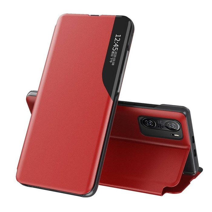 Eco Leather View Case elegantní pouzdro pouzdro s flipovým krytem a funkcí stojánku Xiaomi Redmi K40 Pro+ / K40 Pro / K40 / Poco F3 červené