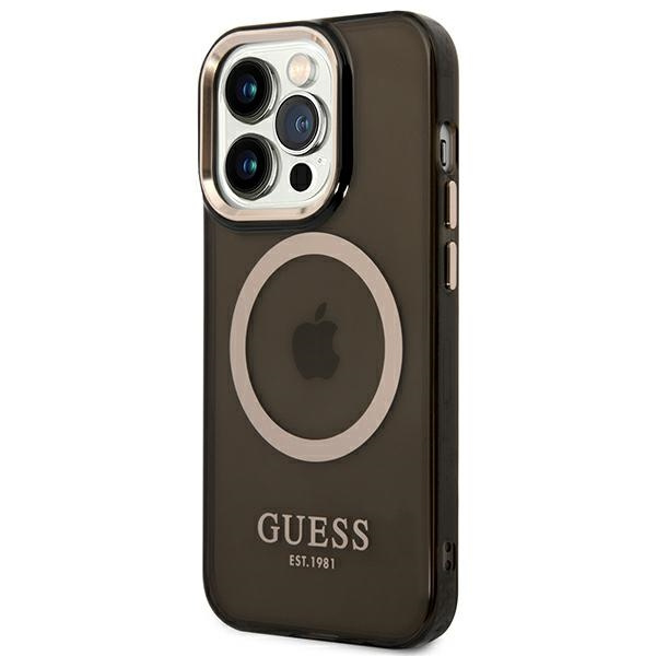 Case Guess GUHMP14XHTCMK iPhone 14 Pro Max 6.7" black/black hard case Gold Outline Translucent MagSafe